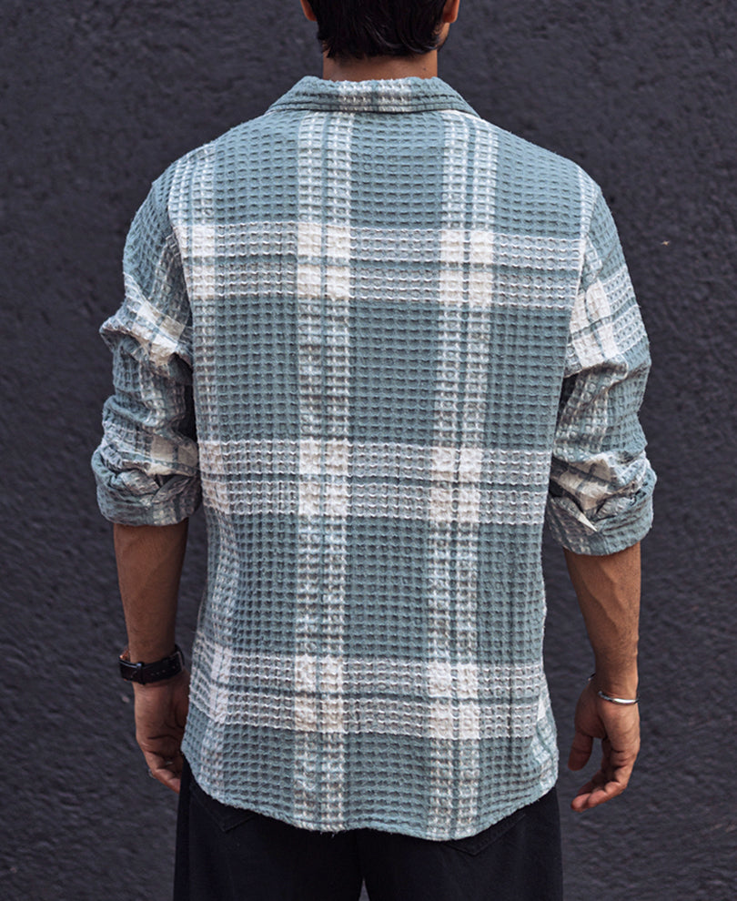 Sky Grey Waffle Checked Regular fit Full Sleeves Shirt