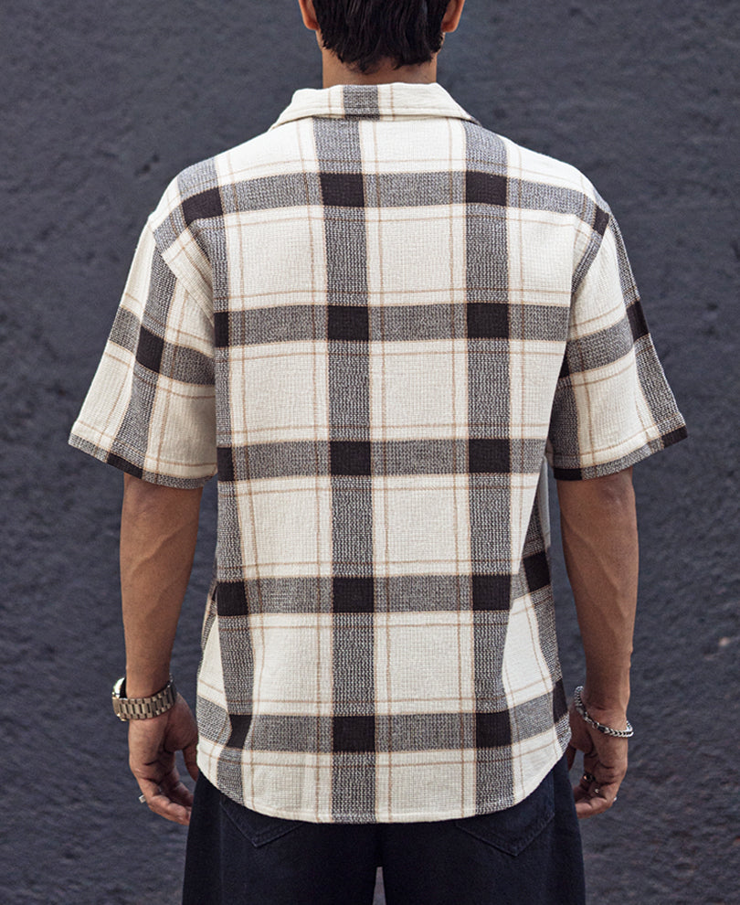 Off White and Brown Structured Oversized Checked Shirt