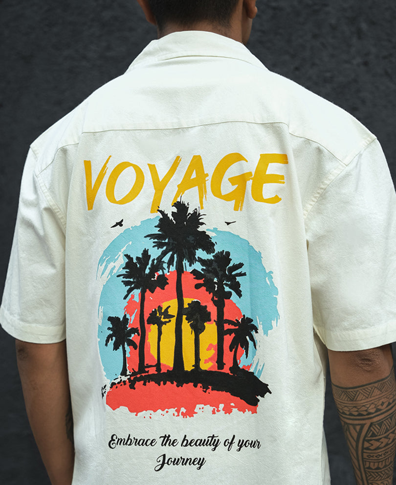 White Voyage Printed Oversized Half Sleeves Shirt