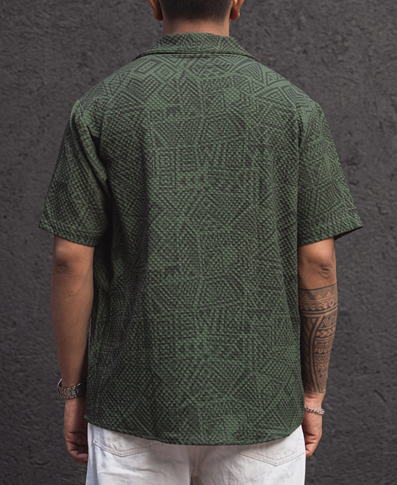 Green Structured Printed Regular fit Half Sleeves Shirt
