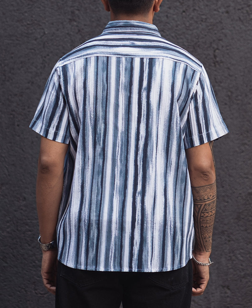 White and Navy Blue Structured Striped Regular Shirt