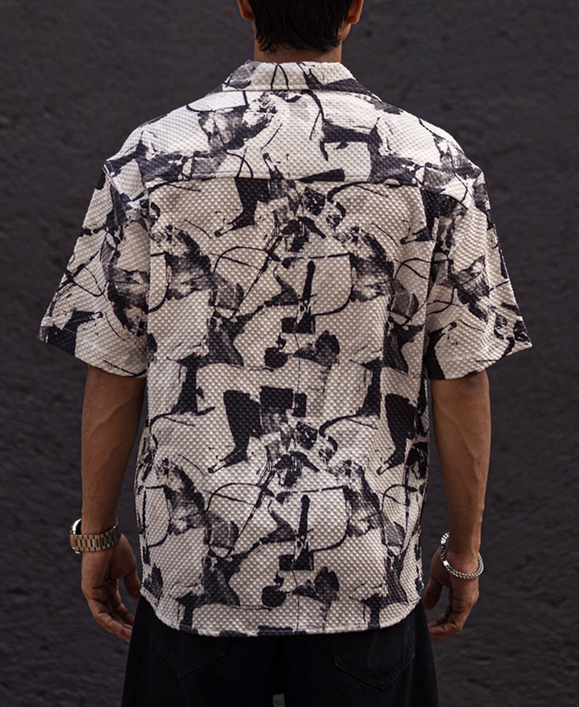 Multicolor Structured Printed Oversized Half Sleeves Shirt