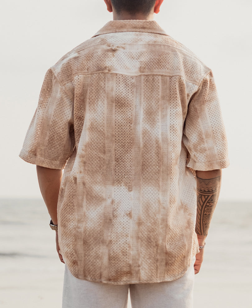 Beige Oversized Tie-dye Structured Half Sleeves Shirt