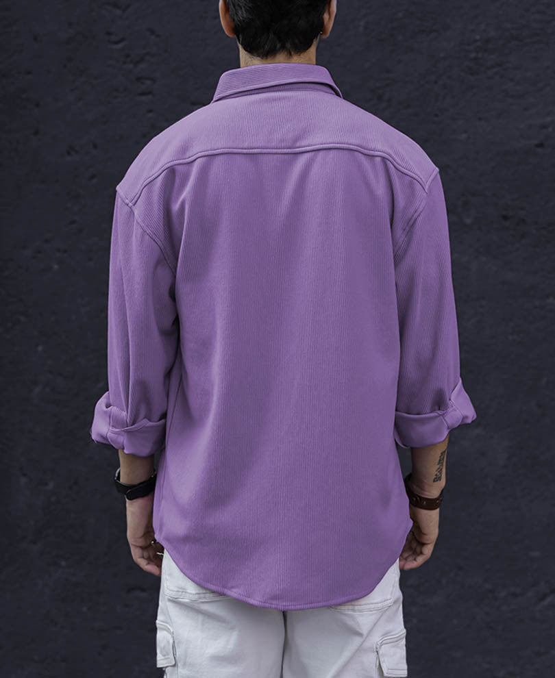 Purple Chest Pocket Shacket Oversize Drop Shoulder Shirt
