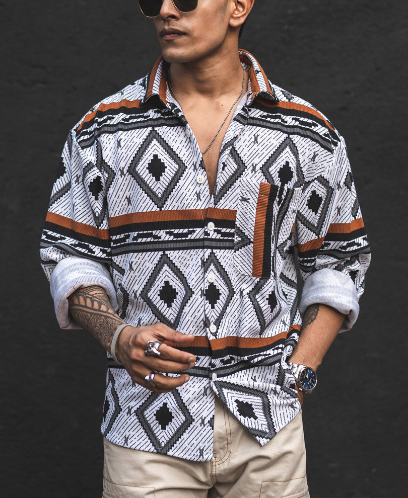 Multicolor Ethnic Motifs Print Oversized Shirt