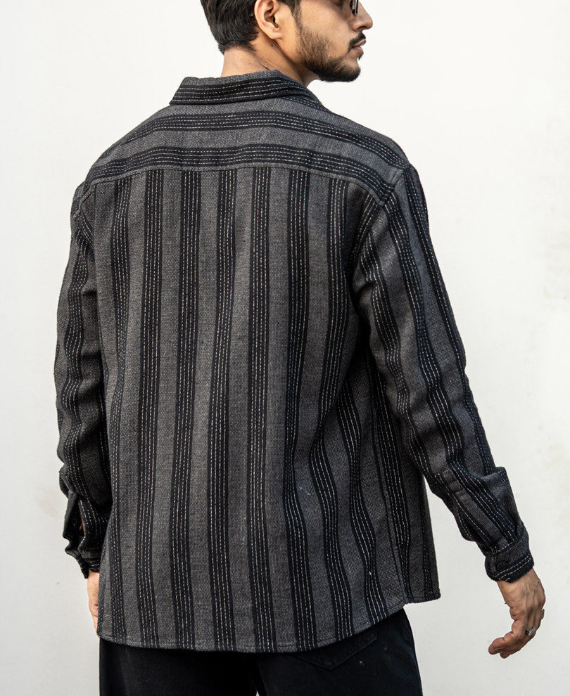 Charcoal Black Striped Structured Oversized Shirt