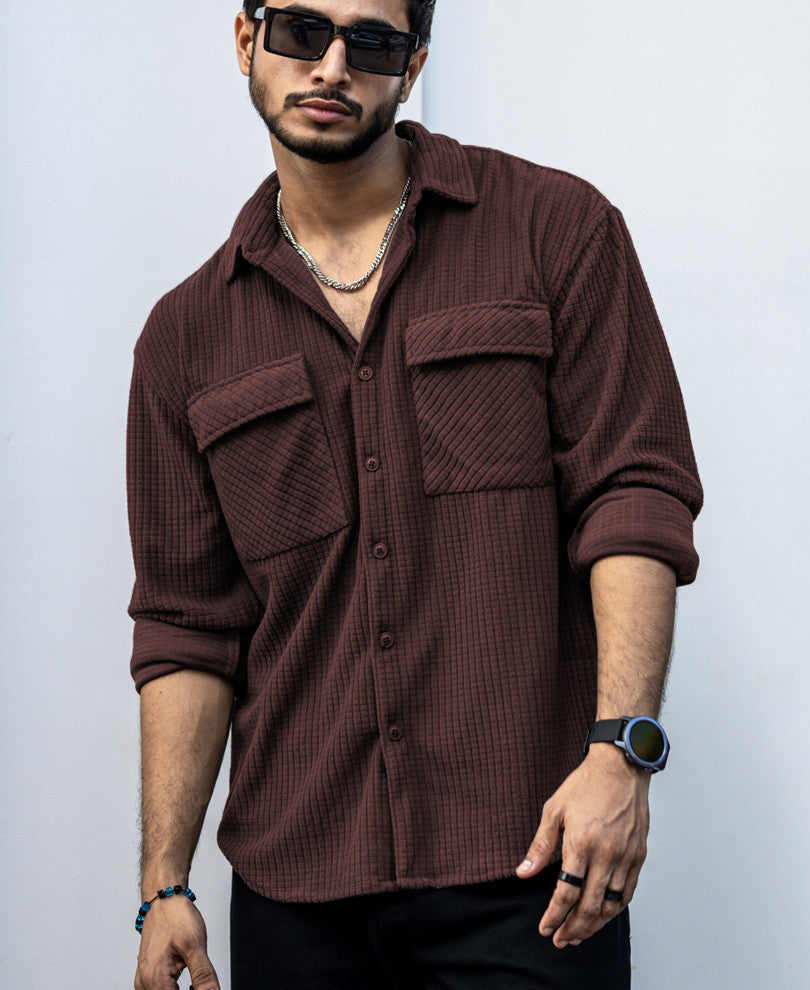 Dark Brown Structured Shacket Oversized Shirt
