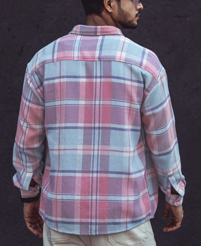 Multi Color Checked Structured Oversize Drop Shoulder Shirt
