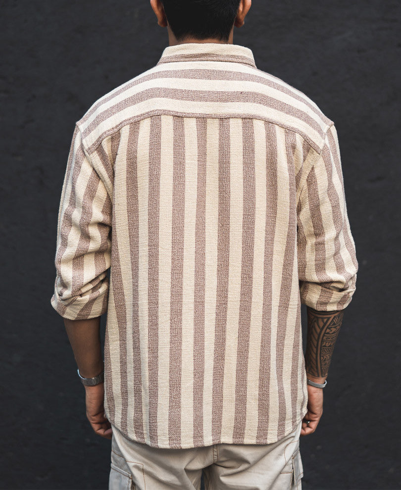 Cream Structured Striped Vertical Oversized Shirt