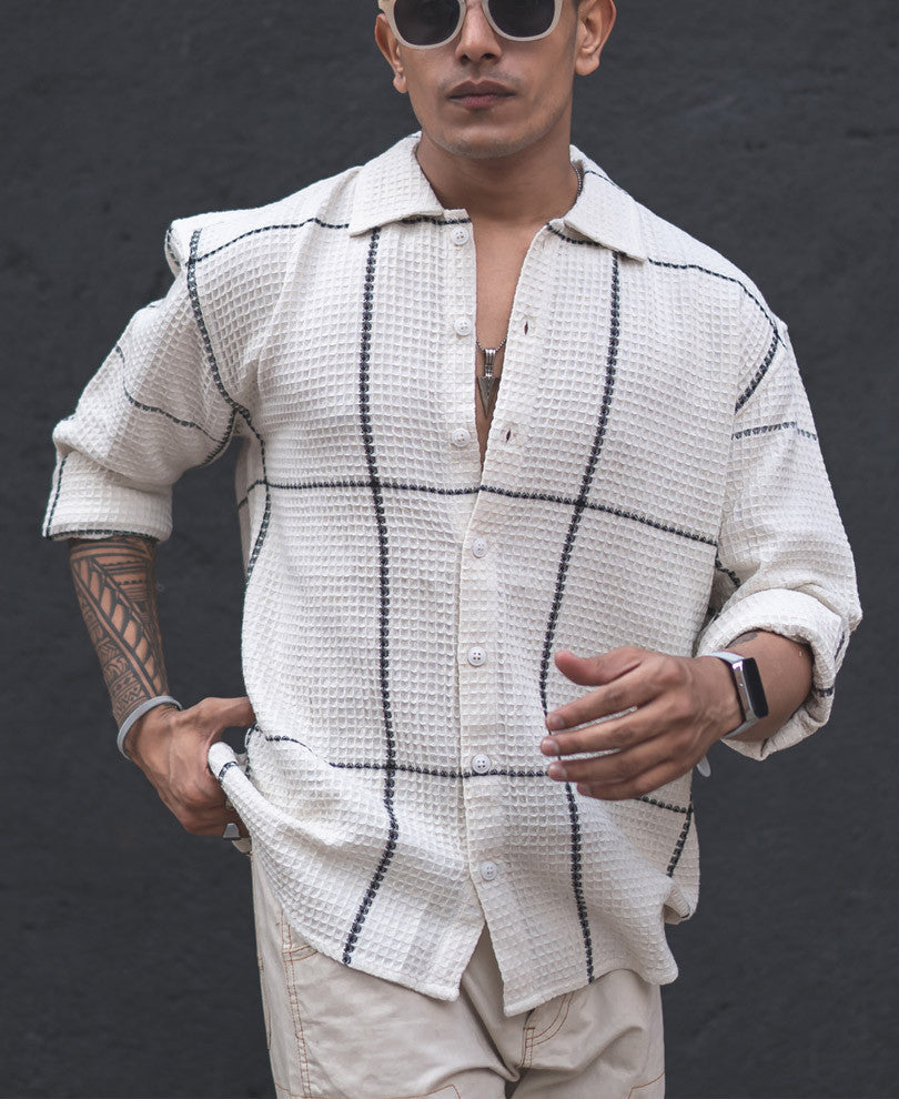 Off White Structured Checked Oversized Shirt