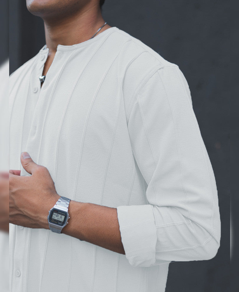 White Structured Striped Full Sleeves Shirt
