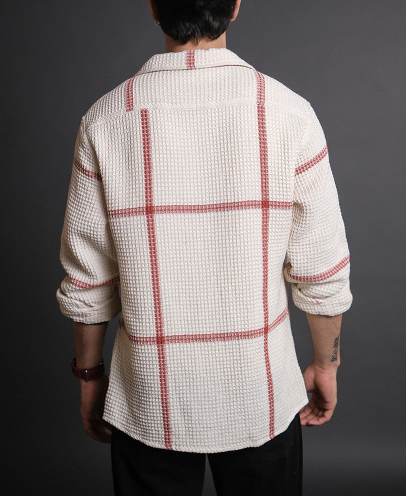 Off White Structured Checks Full Sleeves Shirt
