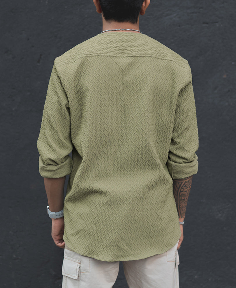 Olive Green Structured Henly Neck Full Sleeves Shirt