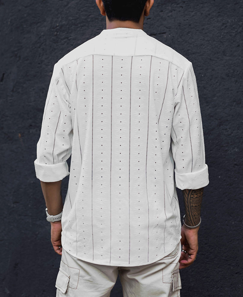 White Structured Full Sleeves Shirt