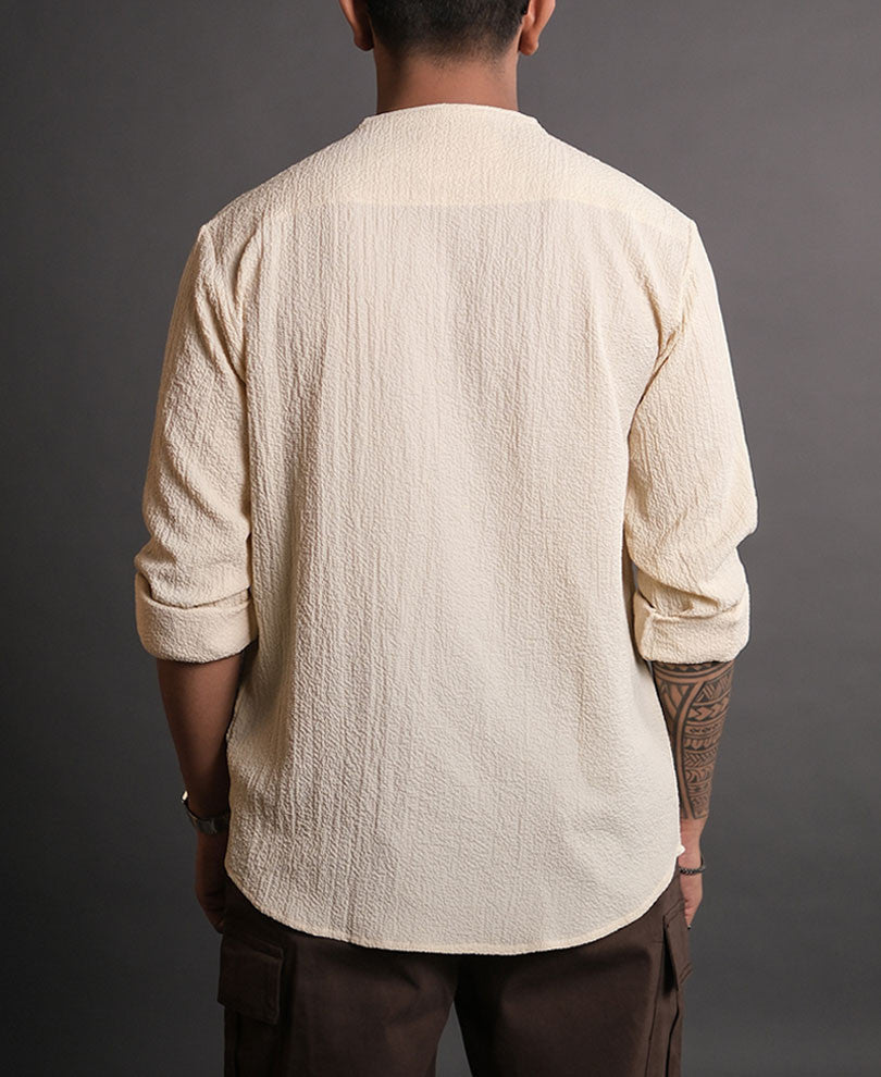 Cream Structured Kurta Style Full Sleeves Shirt
