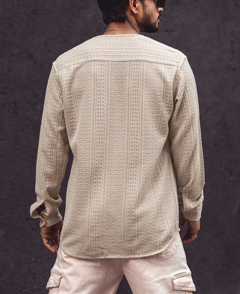Beige Crochet Full Sleeves Shirt