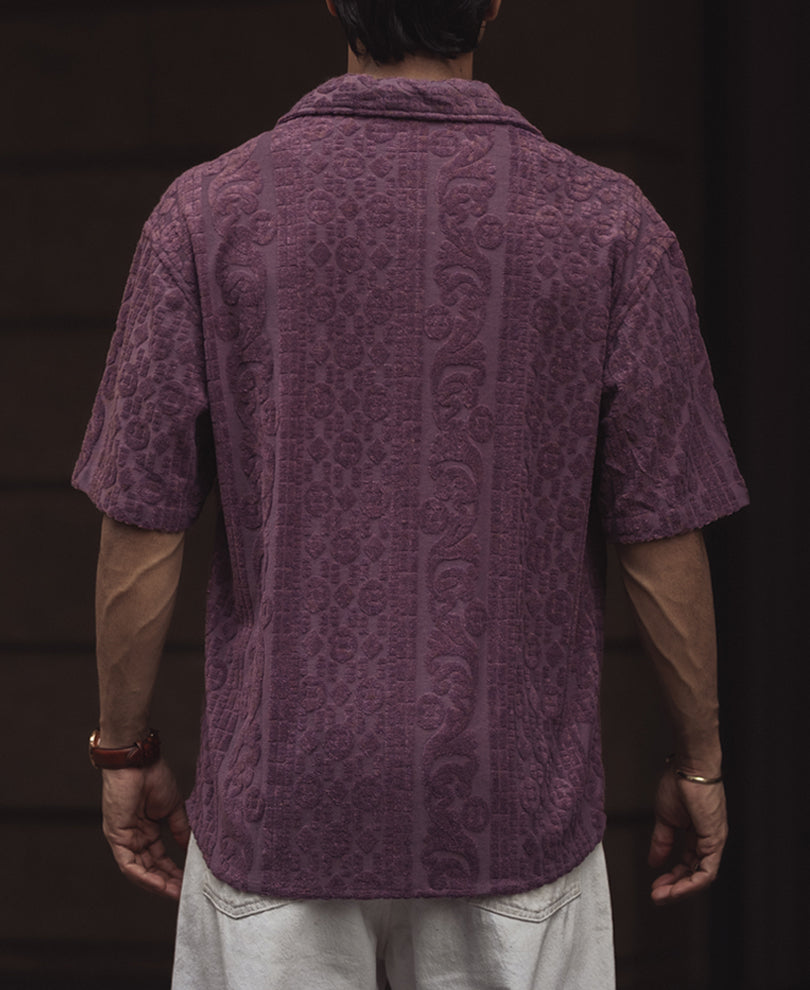 Onion Structured Jacquard Oversized Half Sleeves Shirt