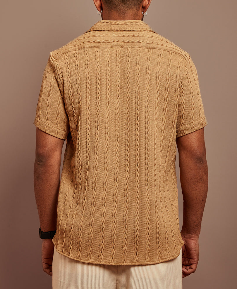 Camel Textured Half Sleeves Shirt