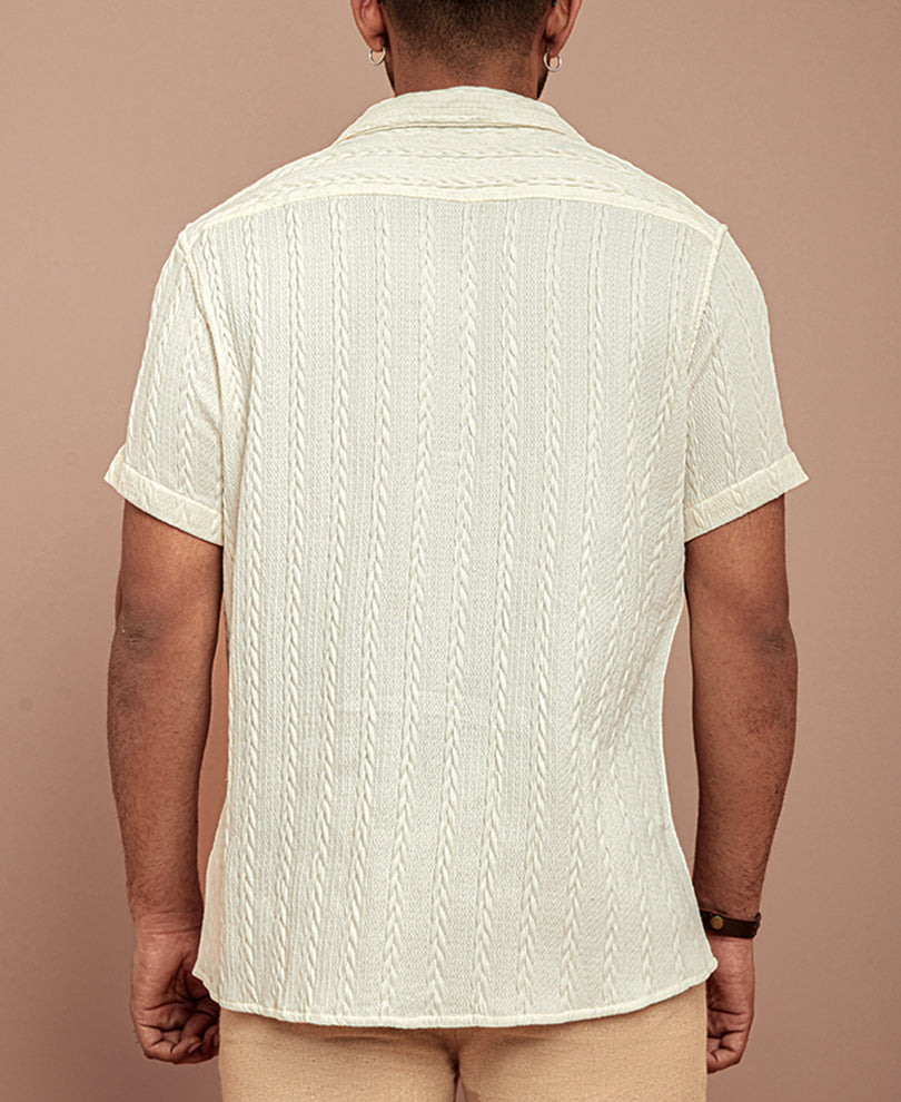 White Textured Half Sleeves Shirt