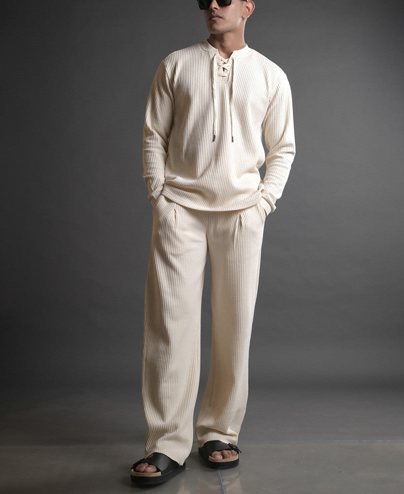 Cream Structured Knitted Track Pant