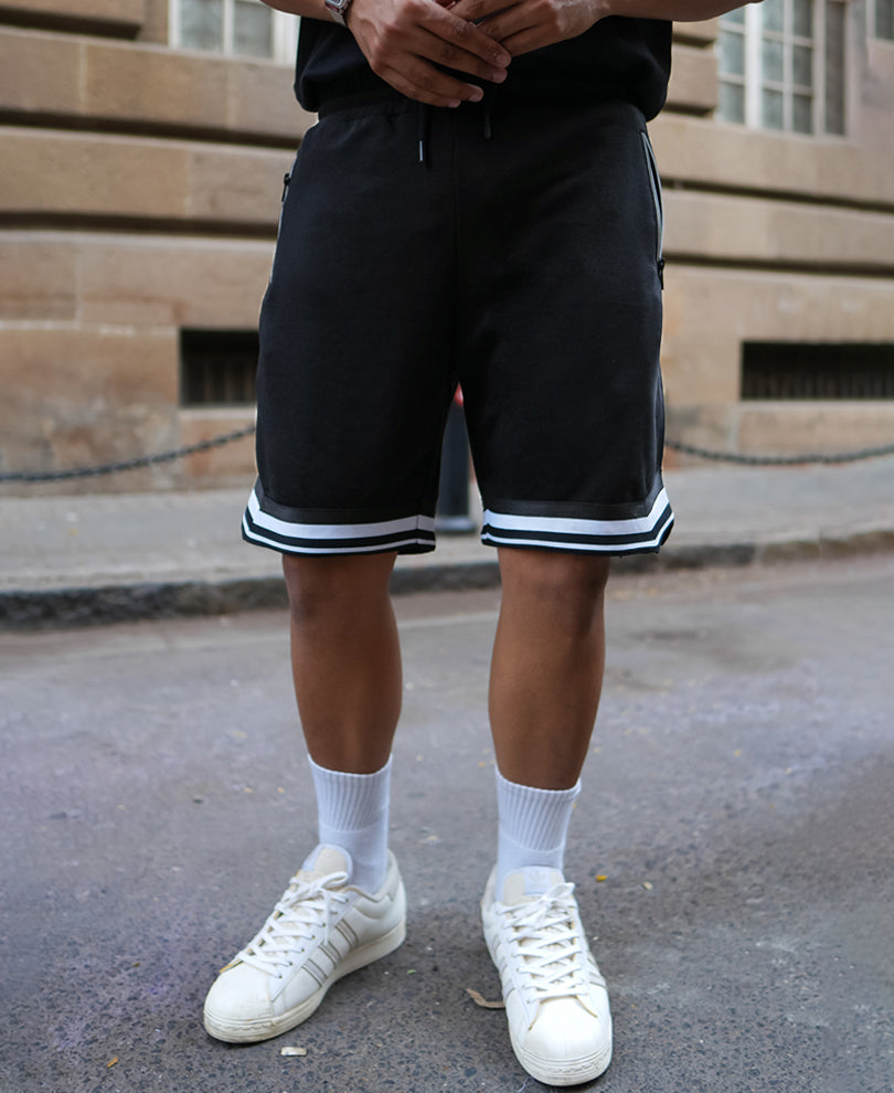 Black Baggy Fit Shorts with Pocket Chain