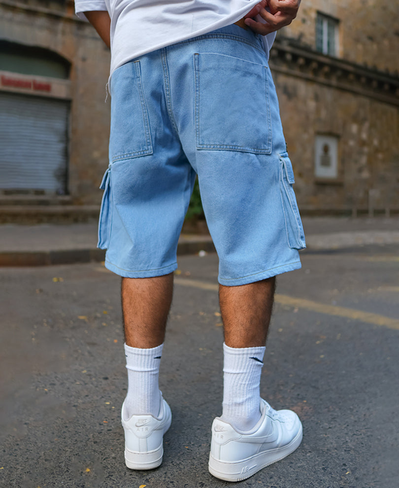 Blue Denim Cargo Pocket Shorts