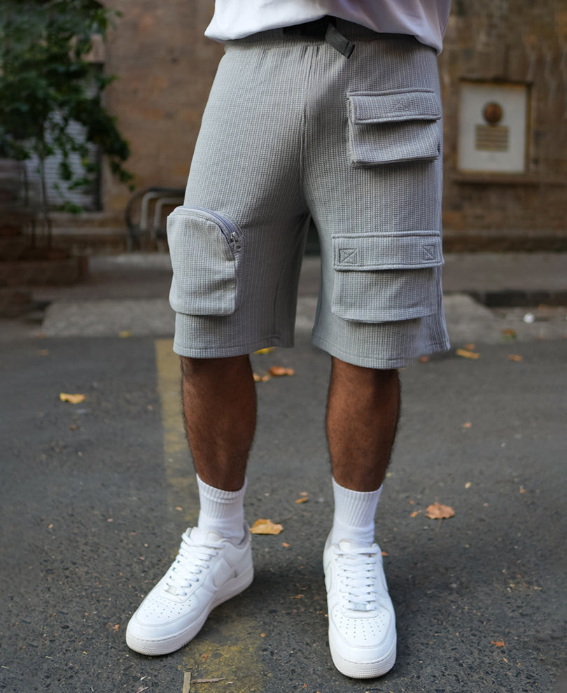 Grey Baggy Fit Shorts with Buckle