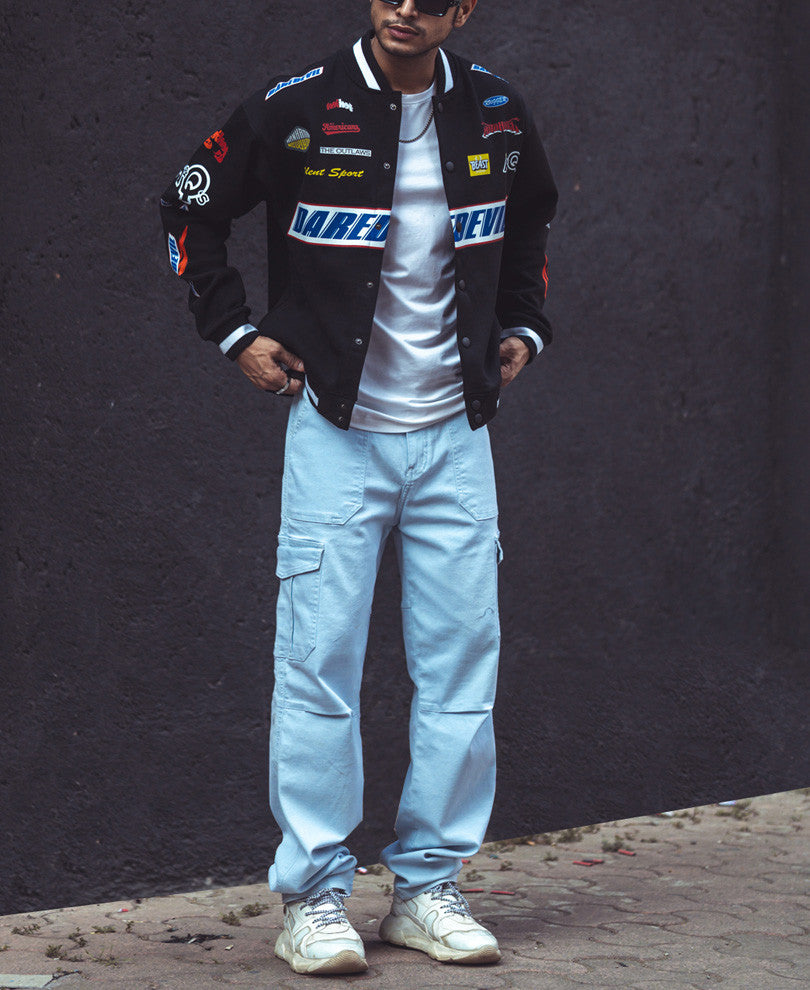 Black Daredevil Oversized Varsity Jacket