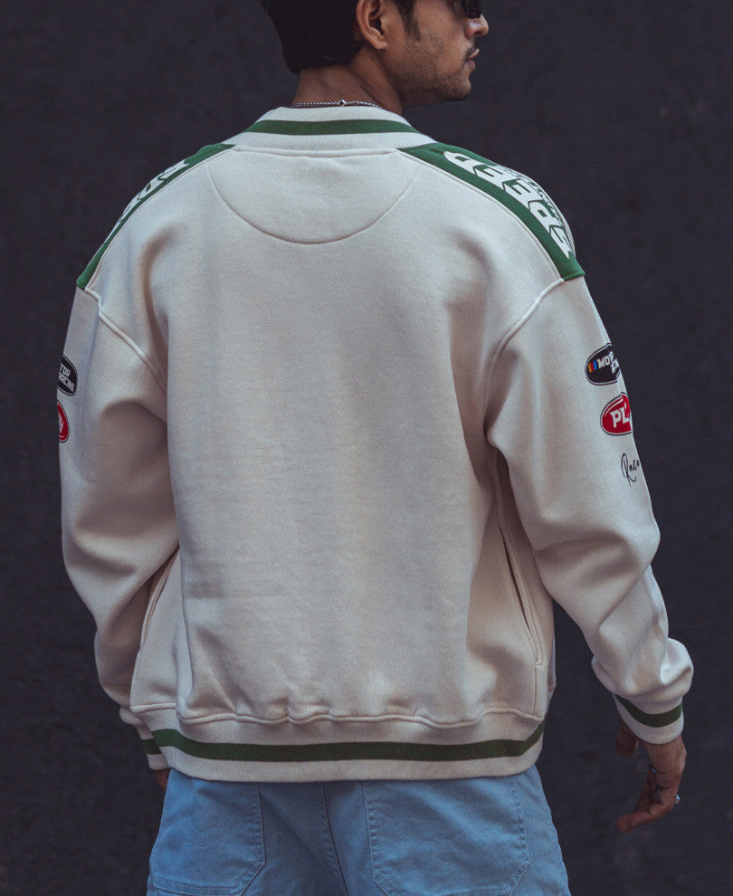 Cream Race Oversized Varsity Jacket