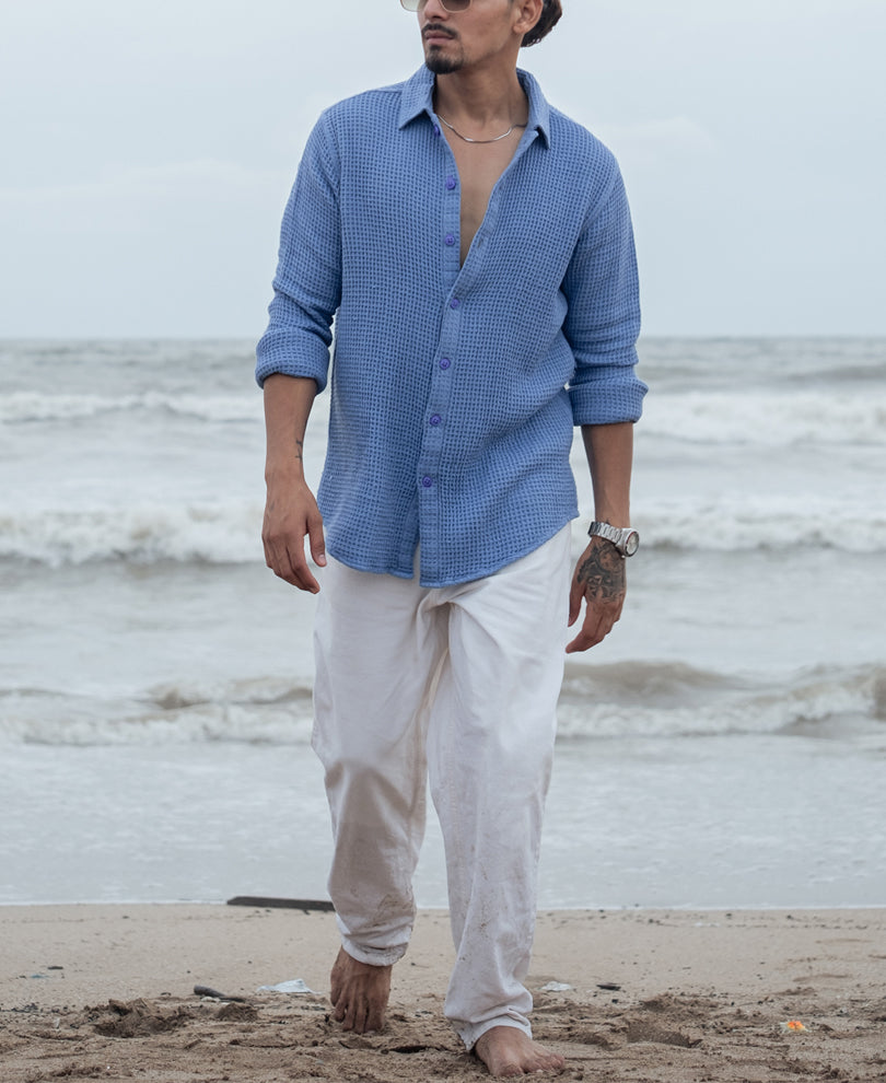Sky Blue Structured Regular fit Full Sleeves Shirt