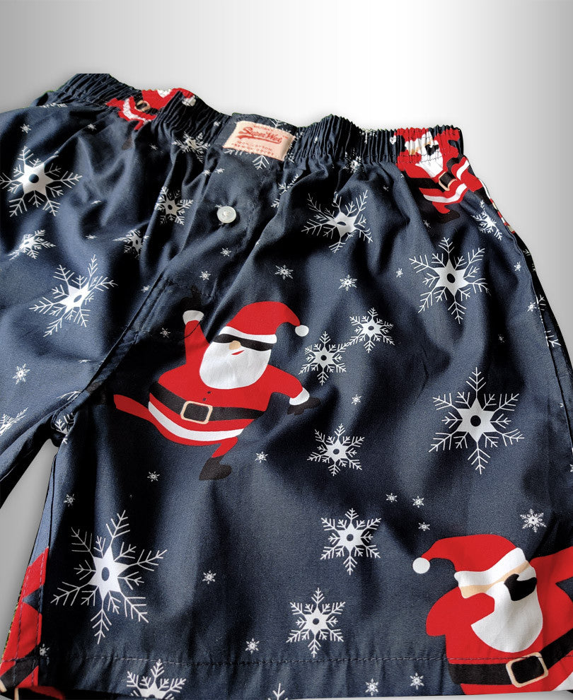 Dark Blue Snow Santa Print Boxer