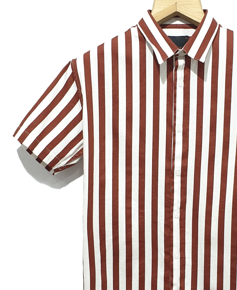 Brown Stripes Print Half Sleeves Shirt