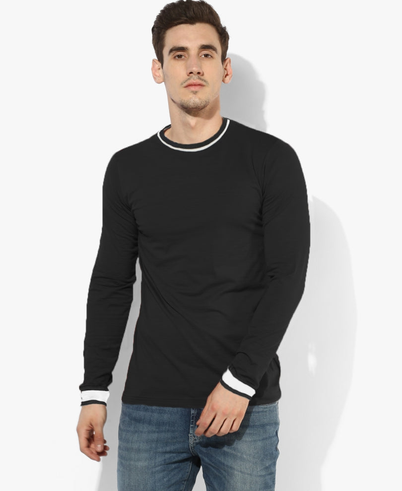Balck Round Neck Full Sleeves T Shirt