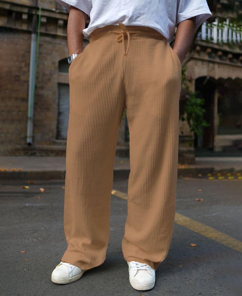 Beige Waffle Baggy Fit Track Pant