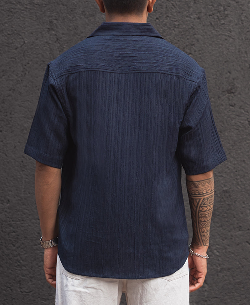 Navy Blue Structured Oversized Half Sleeves Shirt