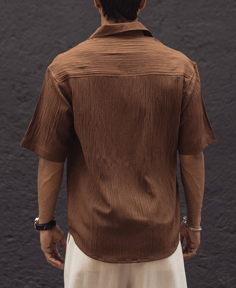 Brown Oversized Structured Half Sleeves Shirt