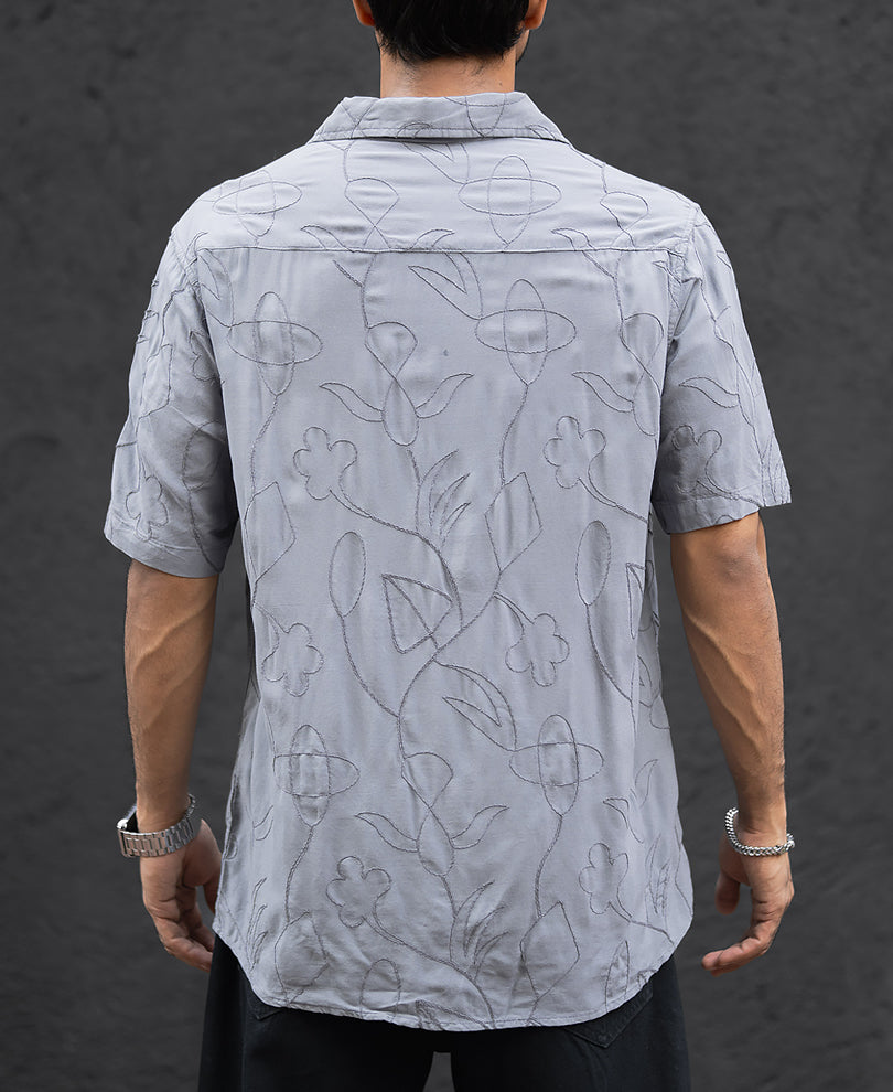 Grey Embroidery Oversized Half Sleeves Shirt