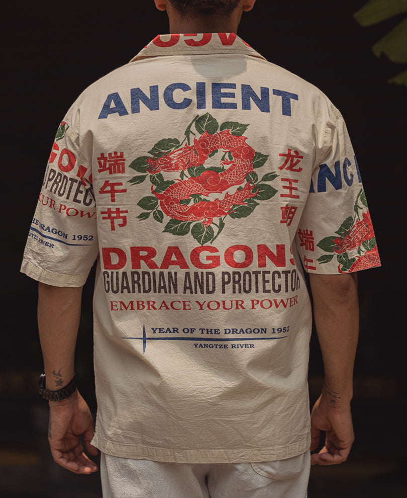 Off White Printed Oversized Cuban Collar Half Sleeve Shirt