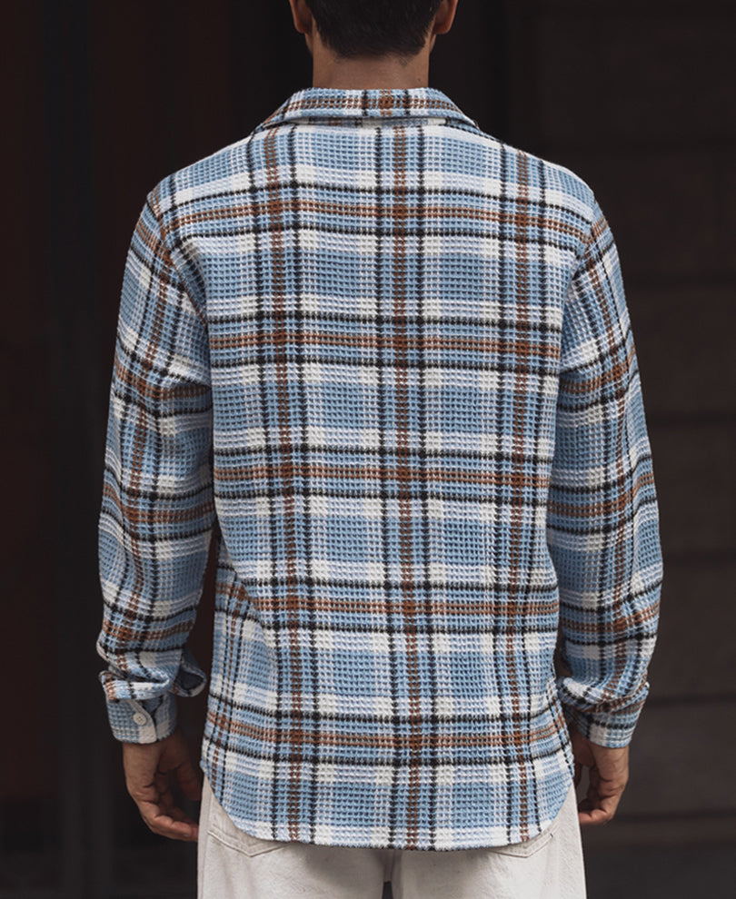 Blue and Brown Waffle Checks Regular Fit Full Sleeves Shirt