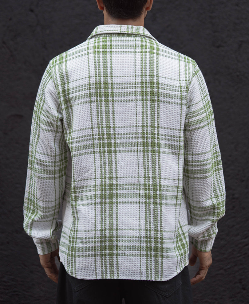 Light Green Waffle Checks Regular Fit Full Sleeves Shirt