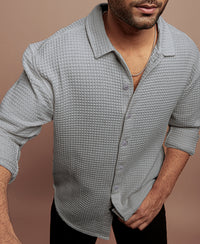 Grey Waffle Structured Regular fit Full Sleeves Shirt