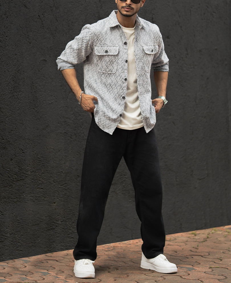 Light Grey Full Sleeves Regular Fit Shirt
