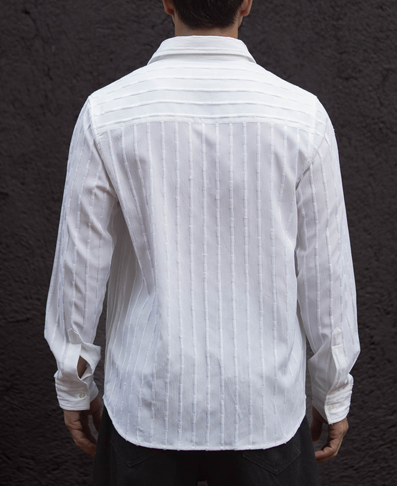 White Structure Regular Fit Full Sleeves Shirt