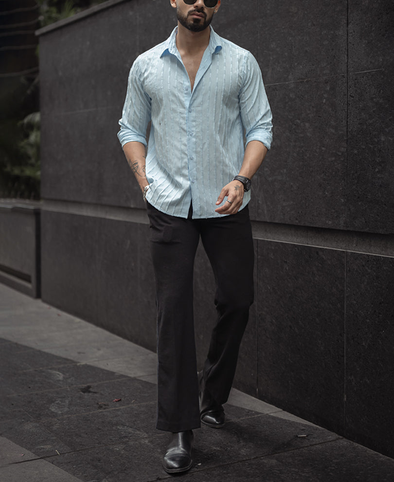 Sky Blue Structured Regular Fit Full Sleeves Shirt