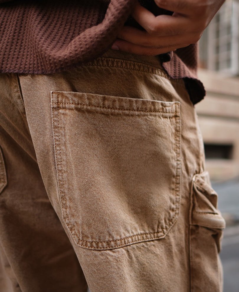 Camel Denim Cargo Baggy Fit Jeans