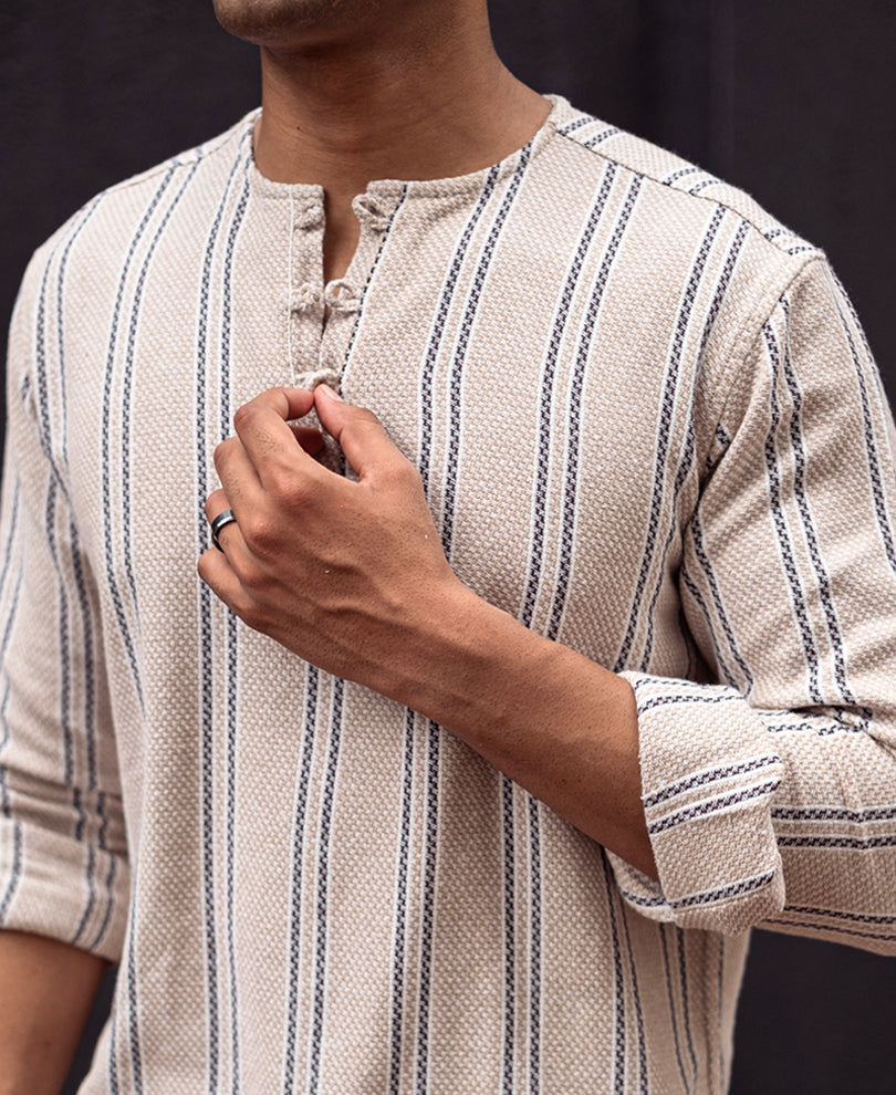 Beige Regular Fit Full Sleeves Kurta Shirt