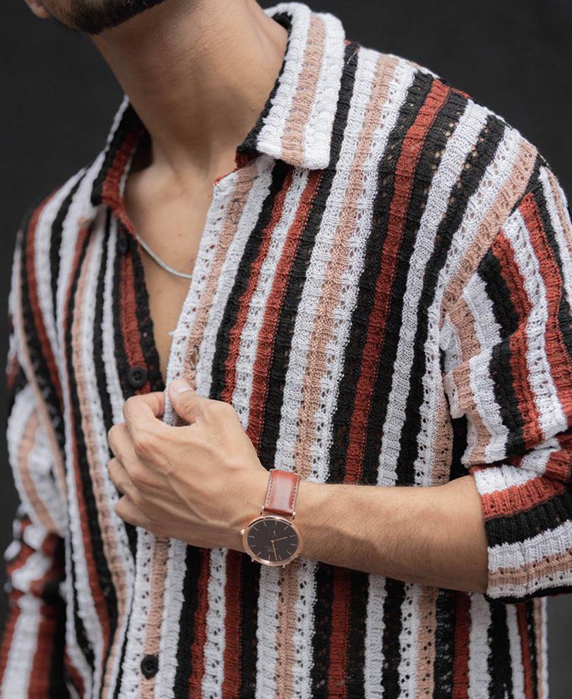 Multi Colour Stripes Full Sleeves Regular Fit Shirt