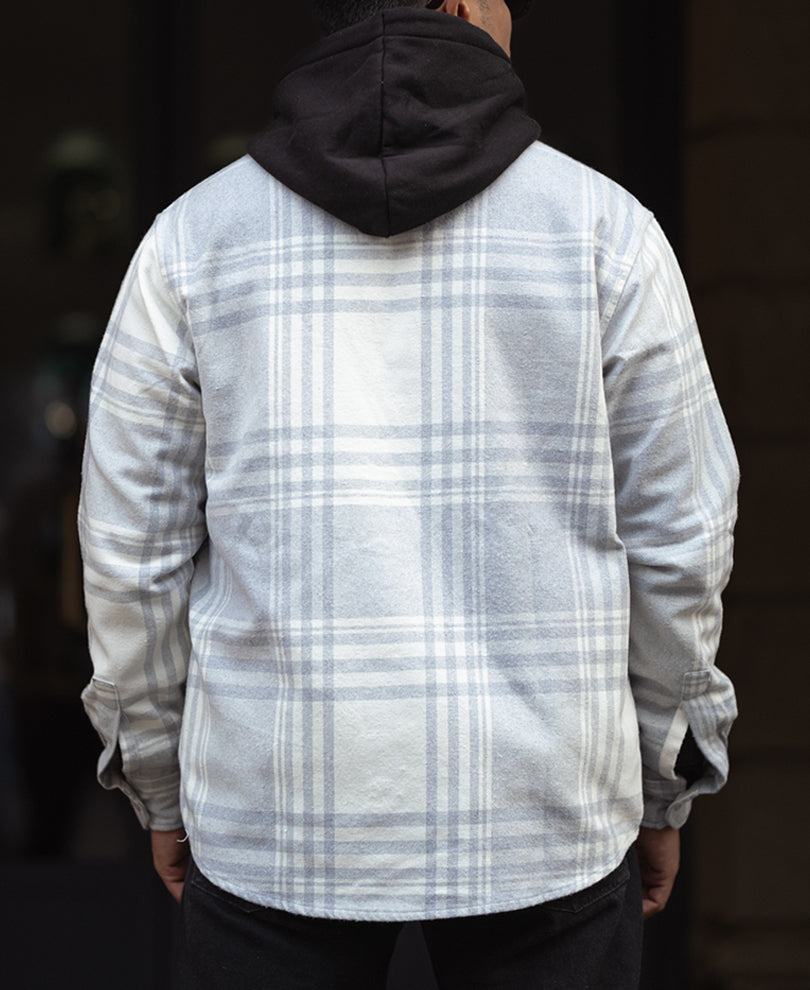 Light Grey and White Regular Fit Flannel Full Sleeve Shirt