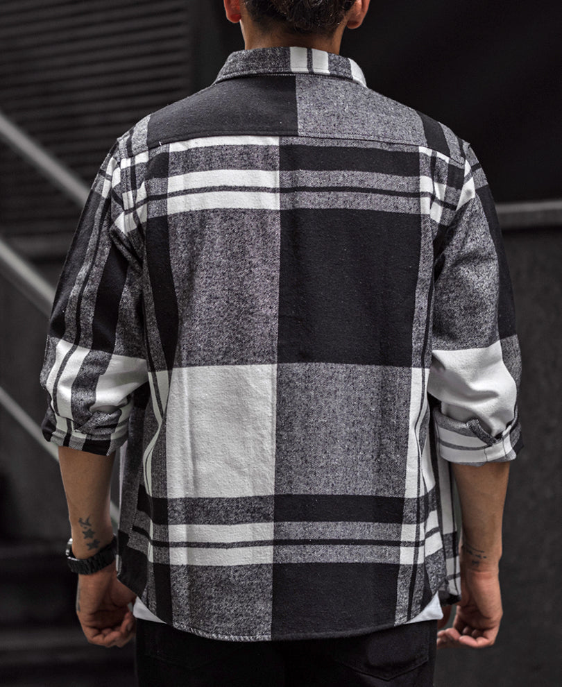 Black and White Checks Regular Fit Full Sleeves Overshirt