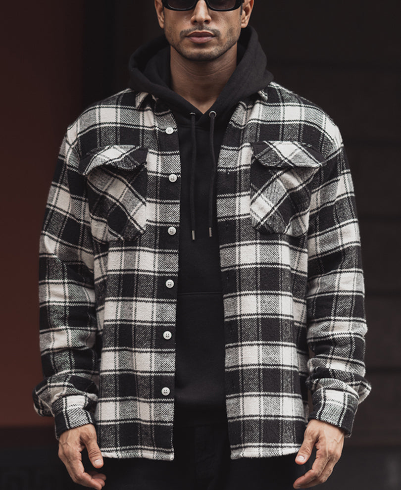 Black and White Structured Checks Regular Full Sleeves Shirt